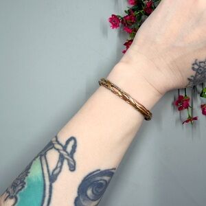 Signed Gold Plated Twisted Bangle Magnetic Bracelet